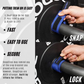 SnapClips Barbell Collars | Pair of 2” Olympic Barbell Clamps | Quick & Easy Adjustable Weight Clips | Perfect Clips for Powerlifting, Strongman (Blue)