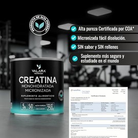 VALARA Creatina Monohidratada 250g - Máxima Pureza - 50 Servicios - Suplemento Deportivo En Polvo - Sin Azúcar - Sin Sabor - Inlcuye Scoop Dosificador