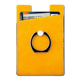 Phone Card Holder with Phone Ring, Ring Wallets Combine a Finger Grip, Phone Ring Stand & Credit Card Sleeve into Thin Phone Wallets Stick On Universal to Any Cell Phone - Bright Yellow