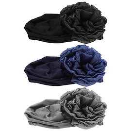 VILLFUL 3pcs Floral Women Stretch Caps Comfortable Elastic Hat for Daily Wear Lightweight Design for Girls Ladies