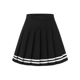 Shestellar Stretchy Short Pleated Skirts for Women Cheerleader Uniform High Waist A-line Mini Skirt Black White Strip L
