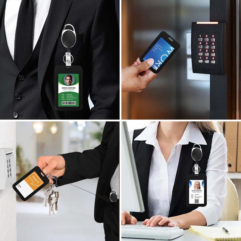 3-Pack ID Badge Holders with Retractable Keychains, Retractable Badge Reels,
