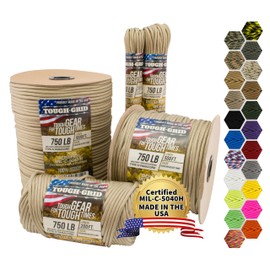 TOUGH-GRID 750lb Paracord/Parachute Cord - 100% Nylon Mil-Spec Type IV Paracord Used by The US Military, Great for Bracelets and Lanyards, 500Ft. - Buckskin (Desert Sand)