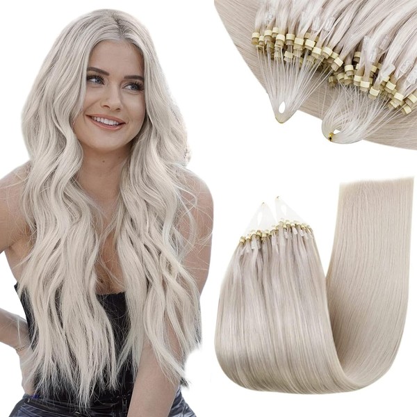RUNATURE Micro Ring Real Hair Extensions 55 cm Blonde Micro Extensions Real Hair Platinum Blonde Straight Hair 50 Pieces 50 g 1 g/s Cold Fuison Micro Left Hair Extensions Invisible Colour #1000