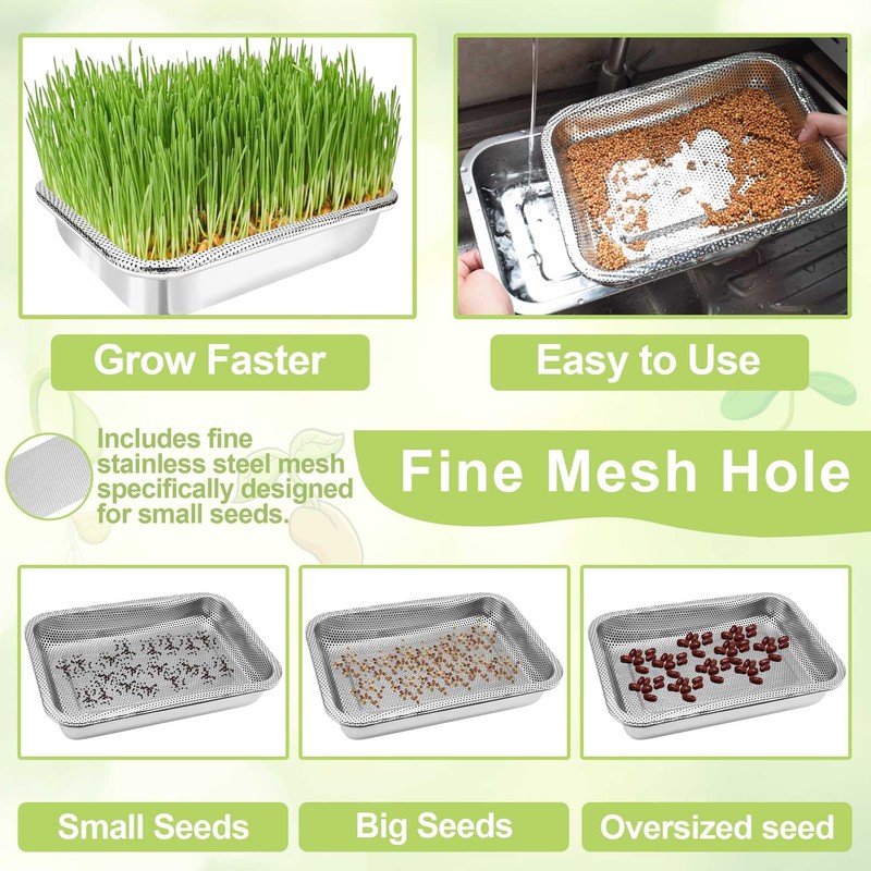 TCYPUHL Stainless Steel Sprouts Growing Kit Trays 2-Tier 14 inch,