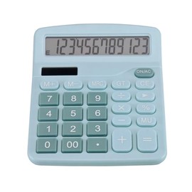 Desk Calculator 12 Digit Office Calculators with Large Screen Display, Dual Solar Power and Battery, Recessed Big Button Calculator for Office Home School（Blue）