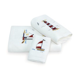 LIlianna Starfish and Seashell 3 Piece Towel Set 100% Cotton | Summer Beach Ocean Towels | Supersoft, Highly Absorbent & Quick Dry (White, Lighthouse)