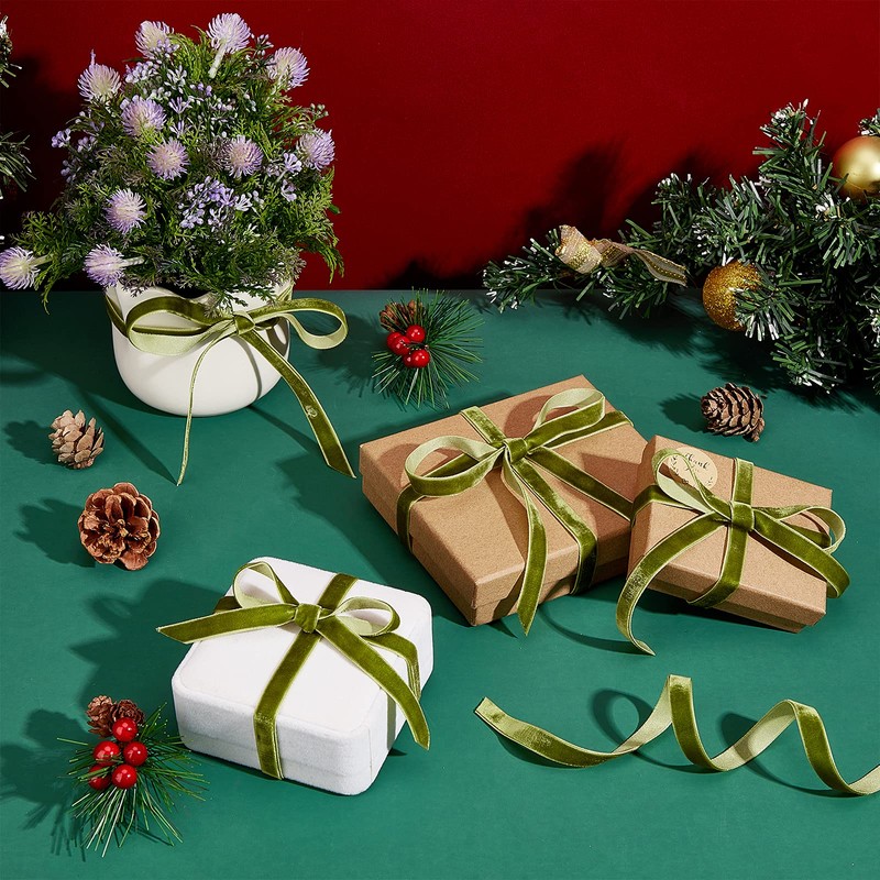 arricraft 20 Yards × 3/8" Christmas Single Side Green Velvet