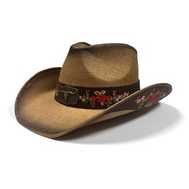 WELLATENT Western Straw Cowboy Hats for Men and Women, Embroidered Patterns, Music Festival Party Beach. Rose