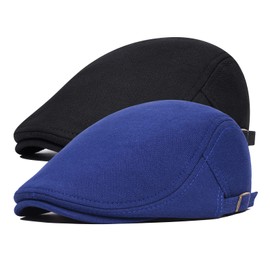 BOTVELA 2 Pack Men Newsboy Cap Cotton Golf Driving Flat Hat (Black/Sapphire)