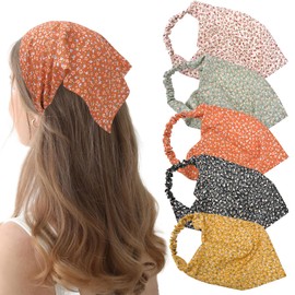 Mtuihfo 5PCS Hair Bandanas for Women, Floral Bandana Headband Elastic Head Scarf Boho Headbands Chiffon Cute Headscarf for Women Girls Hair Accessory