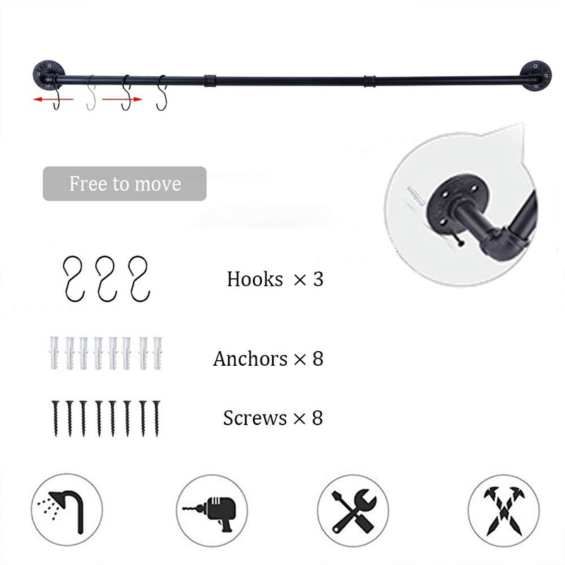50.4 Inch Industrial Pipe Towel Bar Rack, Wall Mount Black