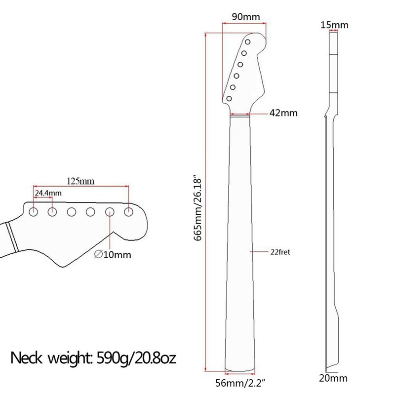 Electric Guitar Neck 22 Fret Maple Fretboard Guitar Neck for
