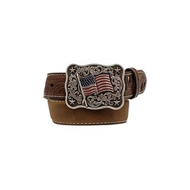 Nocona Western Belt Boys Flag 1 1/4" Distress 22 Medium Brown N4440344