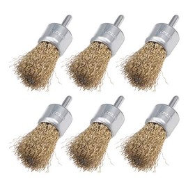 sourcing map 1-Inch Wire Wheel Brush Cup Copper Plated Crimped Steel with Shank 0.012-inch Wire Dia 6 Pcs