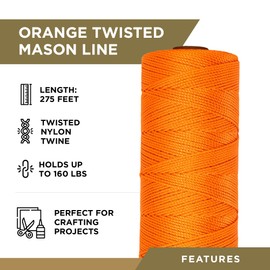 ATERET Orange Mason Line String Line, 3 Rolls 250ft Length, #18 Braided Nylon String, Nylon Twine String for Gardening Or Masonry Tools, Multipurpose for Gardening, Masonry, and Construction