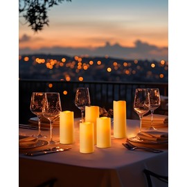 Raycare 12pcs Large Waterproof Outdoor Flameless Candle, Battery Operated LED Candles with Remote Control and Timer, Flickering Electric Fake Plastic Pillar Candles, Ivory, D 2.2” x H 4”5”6”7”