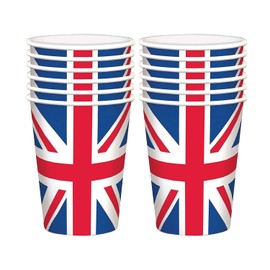 Trimming Shop Union Jack Disposable 266ml Paper Cups, British Party Supplies Tea Party Tableware for National Day Celebration BBQ Street Party Pub Royal Theme Events, 20pcs
