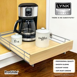 LYNK PROFESSIONAL® SELECT™ Pull Out Cabinet Organizer, 17" x 21" Slide Out Drawers for Kitchen Cabinets - Sliding Pull-Out Pantry Shelves – Home Shelf Organizers - Lifetime Ltd. Warranty, Wood Chrome