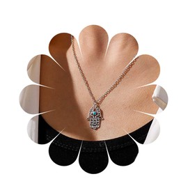Allereyae Vintage Hamsa Hand Pendant Necklace Buddha Palm Choker Necklace Silver Hamsa Hand Choker Necklace Retro Hamsa Hand Necklace Jewelry for Women