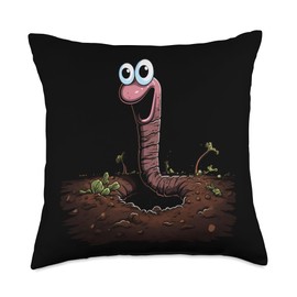 Earthworm Kawaii Farming Composting Vermiculture Earthworm Worm Lover Farmer Composter Throw Pillow, 18x18, Multicolor