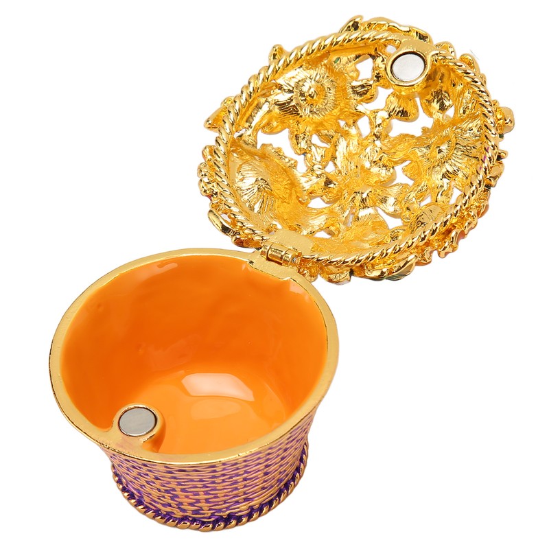 Flower Basket Jewelry Box Exquisite Vintage Hand Painted Metal Trinket
