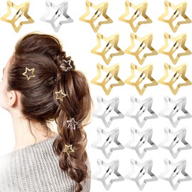 Mxxipp 20pcs Star Hair Clips for Women, Non-Slip Metal Star Snap Barrettes, Y2K Hairstyle Accessories for Women Thick Thin Fine Straight Curly Long Short Hair- Gold & Silver