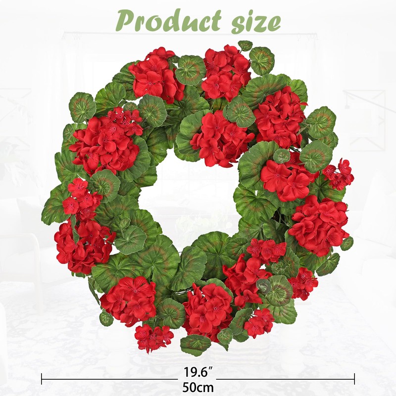 Arborus 19.6-Inch Geranium Wreath with Lush Greenery Faux Wreath –