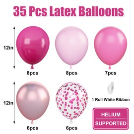 Hot Pink Balloons, 12 Inch Magenta Baby Light Pink Metallic Purple Pink Balloons, Pink Confetti Latex Helium Balloons Set for Girls Birthday Baby Shower Wedding Princess Party Decorations