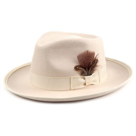 FADACHY Fedora Hats for Men & Women Wide Brim Felt Hat Dress Panama Trilby Hats Cream White Fedora