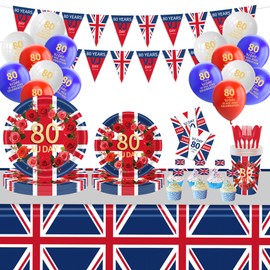 YOFANUP VJ Day 80th Anniversary Decorations, 200 Pcs 2025 VJ Day Party Supplies,Banner & Balloons & Bunting & Tablecloths & Reusable Tableware & Napkins & Toothpick Flags For Party