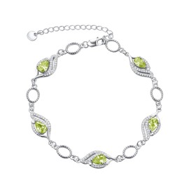 PRAYMOS August Birthstone Bracelets for Women Mom Mother's Grandma Sterling Silver Women's Bracelets Pear Shape Bracelet Peridot Birthstone Jewelry Gifts