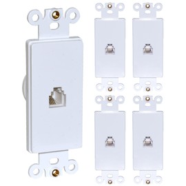 Newhouse Hardware Decora Single Phone Jack Insert for Decorator Wall Plates, for RJ11 telephone cables, Single Gang, 5-Pack, White