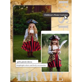 10PCS Pirate Kids Costume Complete Girls Pirates Dress Up Set with Deluxe Accessories Perfect Pirate Outfit for Kids (black, 140 (7-8 Years))