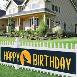 Wolf Happy Birthday Banner Wolf Animal Theme for Kids Boy Girl Women Men Birthday Baby Shower Party Supplies,Outdoor Lawn Sign 9.8 x 1.6 Ft