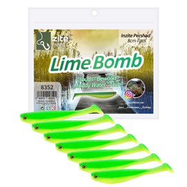 Zite Fishing InZite Pershad 8 cm - Rubber Bait for Pike Fishing - Bulbous Silhouette & Strong Tail Plate - 7 Pieces - Jig, Finesse & Offset Mounts Also Dropshot Fishing (Lime Bomb)
