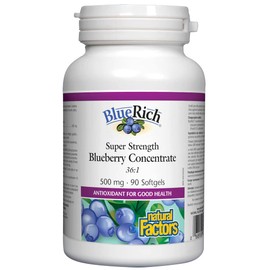 Natural Factors, Super Strength Blueberry Concentrate (Blueberry Extract), 500mg, High Dose, 90 Softgels, Lab-Tested, Soy Free, Gluten Free, Non-GMO