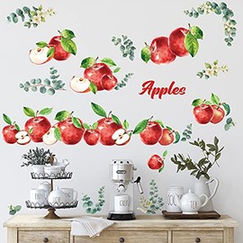 Christmas Star Berry Wall Decals Fruit Wall Stickers Peel and Stick Fruit Wall Decor for Kitchen Cabinet Window Decals Country Restaurant Dining Room Wall Decor (Apple Style, 41 Pieces)
