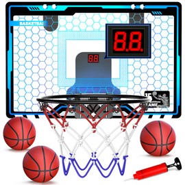 HopeRock Indoor Mini Basketball Hoop for Kids, Basketball Hoops Over The Door with LED Lighting, Mini Hoop with Scoreboard & 3 Balls, Basketball Toys Gifts for 5 6 7 8 9 10 11 12 Year Old Boys Girls