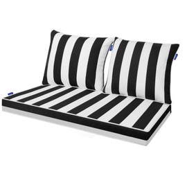 INFBLUE Outdoor Loveseat Cushion Set 46'' x 26'', Outdoor Deep Seat Cushions for Patio Furniture, Water Repellent Outdoor Seat Cushion and Couch Back Cushions for Bench, and Swing (Black Stripes)