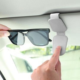 TIESOME Sunglasses Holder for Car Sun Visor, Magnetic, Leather, Glasses Holder Clip, Universal Car Visor Accessory, Magnetic Glasses Holder, Ticket, Card Clip (Grey)