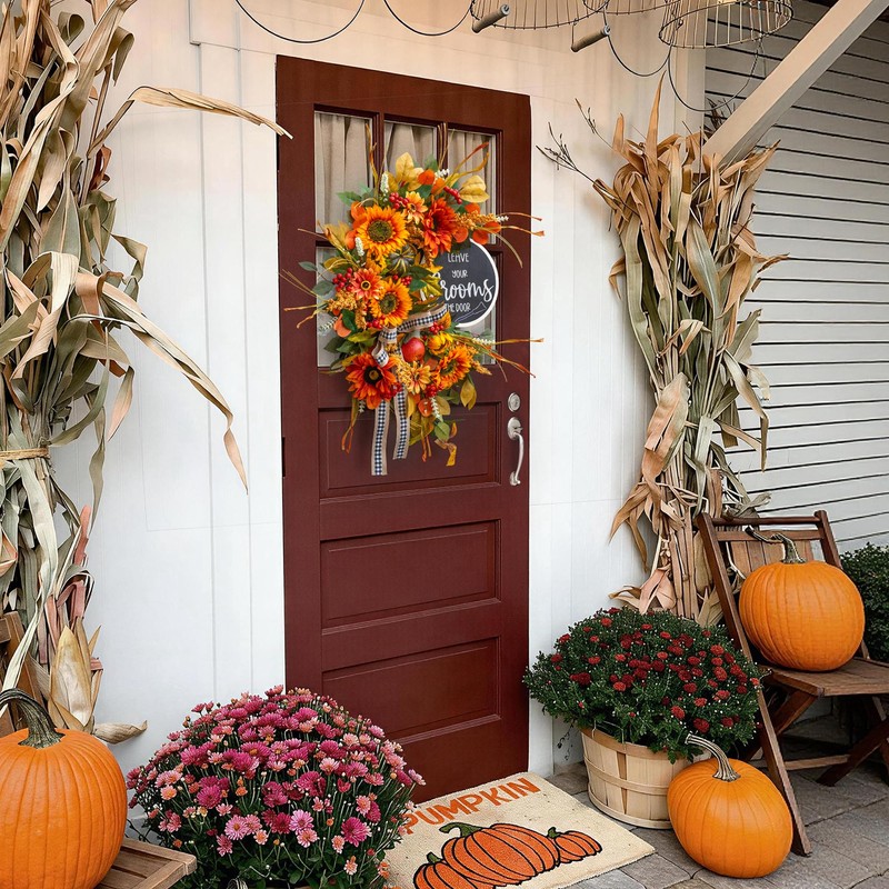 Fall Wreaths for Front Door 24 Inch Outside, Autumn Rustic