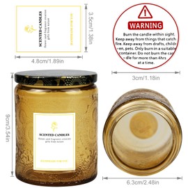 8.8OZ, 9 Pack Embossed Candle Jars for Making Candles, Empty Glass Containers with Tin Lids and Sticker Label, Warning Label for Candle Making Candle DIY Craft (Yellow)