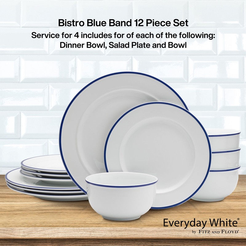 Everyday White by Fitz and Floyd Bistro Blue Band 12