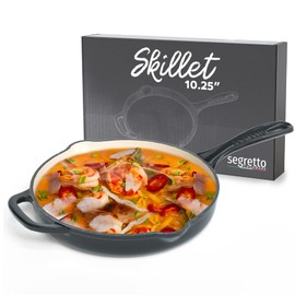 Segretto Cookware Enameled Cast Iron Skillet, 10.25-IN Nero (Black) Enamel Skillet Pan, No Seasoning Required and Non Toxic Frying Pans for Cooking