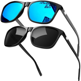 KANASTAL Sunglasses Men and Women Classic Retro Polarised Sunglasses Mirrored UV400 Protection for Travel Hiking Fishing and Everyday Use, M-black polarised + blue mirrored