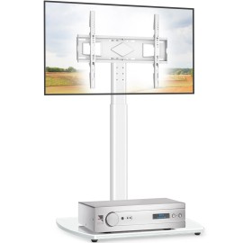 Rfiver Contemporary Floor TV Stand Mount for 27 to 65 inch Glass TV Base, White