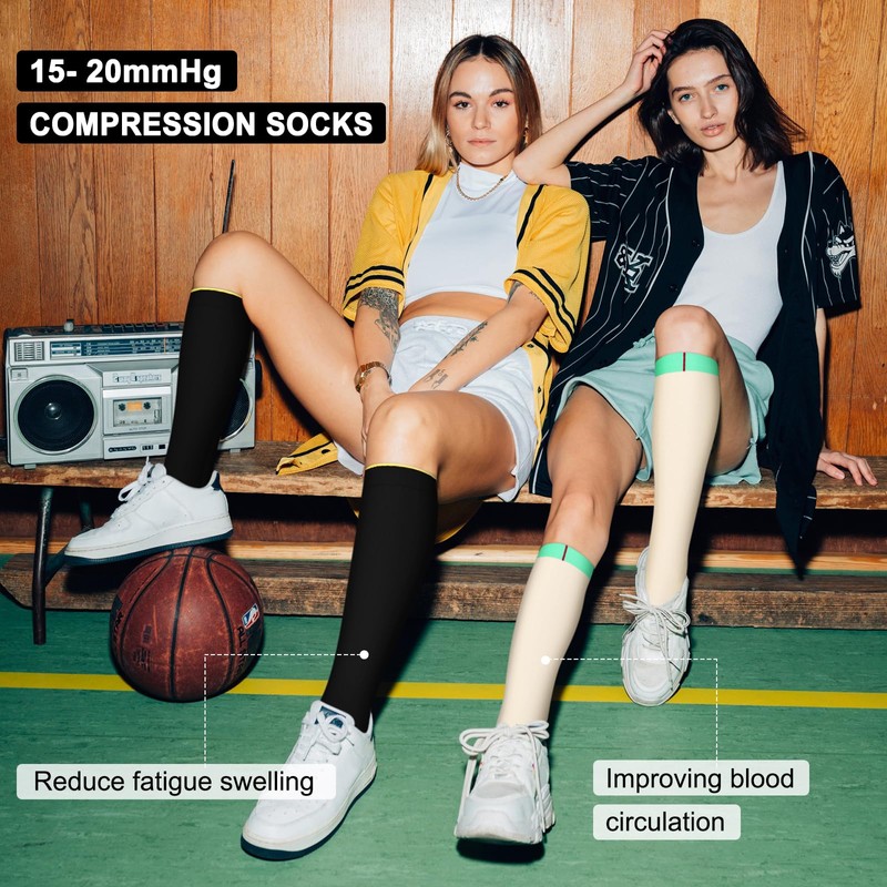 4 Pairs Compression Socks for Women Circulation-Best Support for Nurses,Running,Athletic,Travel