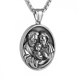 DYFUHO Medal Holy Family Virgin Mary Jesus St. Joseph Necklace, Church Symbol Miraculous Titanium Chain Locket Amulet Talisman Necklace, Agate