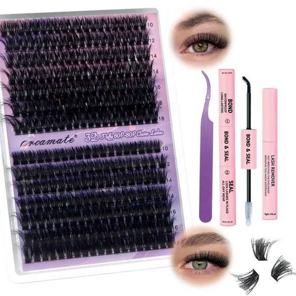 Proamate Individual Cluster Eyelashes, 270 Pieces, D Curl Cluster Eyelashes,